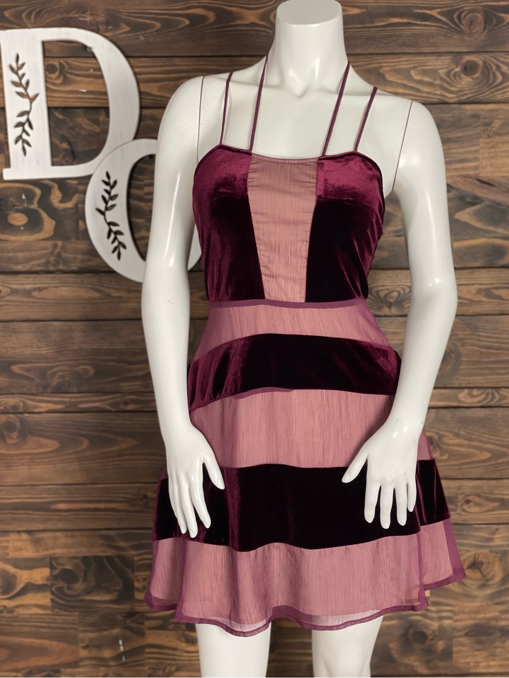 Foxiedox Dante Velvet Burnout Gauze Sheer Striped Mini Dress Strappy Open Back S